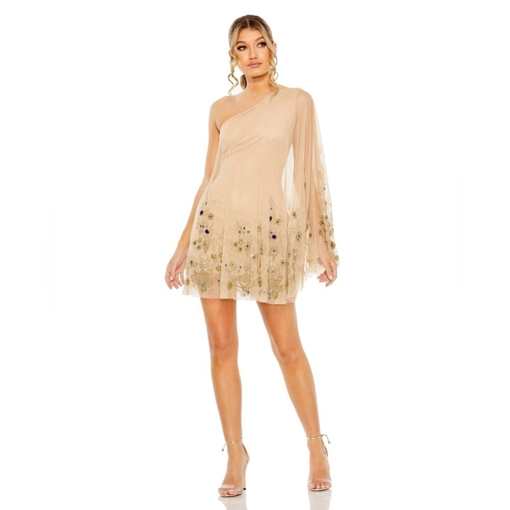 Mac Duggal 9231 NWT One Shoulder Embellished Trapeze Mini Dress